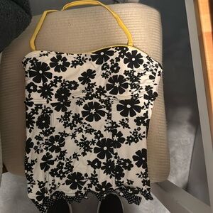 Pre-Loved Juniors Retro Halter corset swim top (Hula Honey) B&W floral size:S